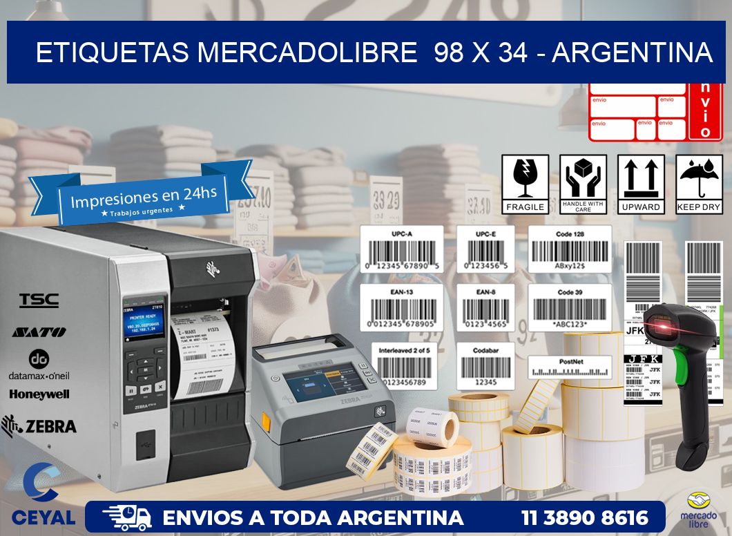 ETIQUETAS MERCADOLIBRE  98 x 34 - ARGENTINA