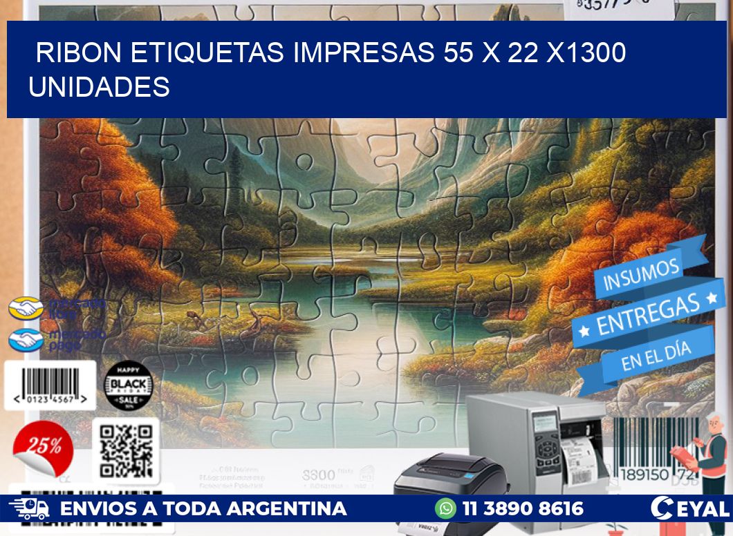 RIBON ETIQUETAS IMPRESAS 55 x 22 X1300 UNIDADES