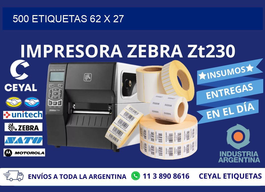 500 ETIQUETAS 62 x 27