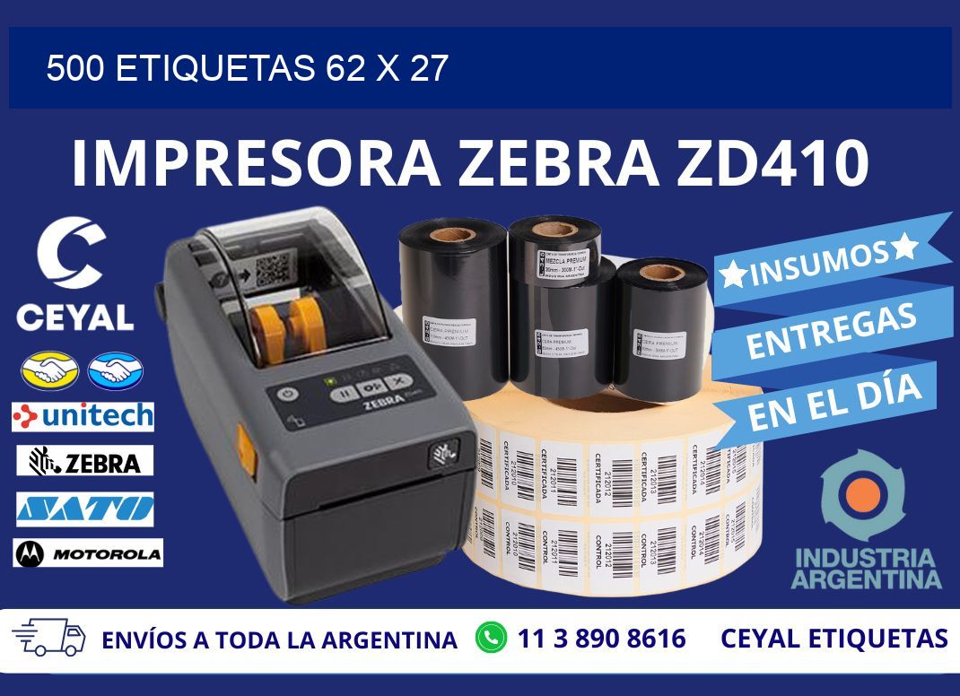 500 ETIQUETAS 62 x 27
