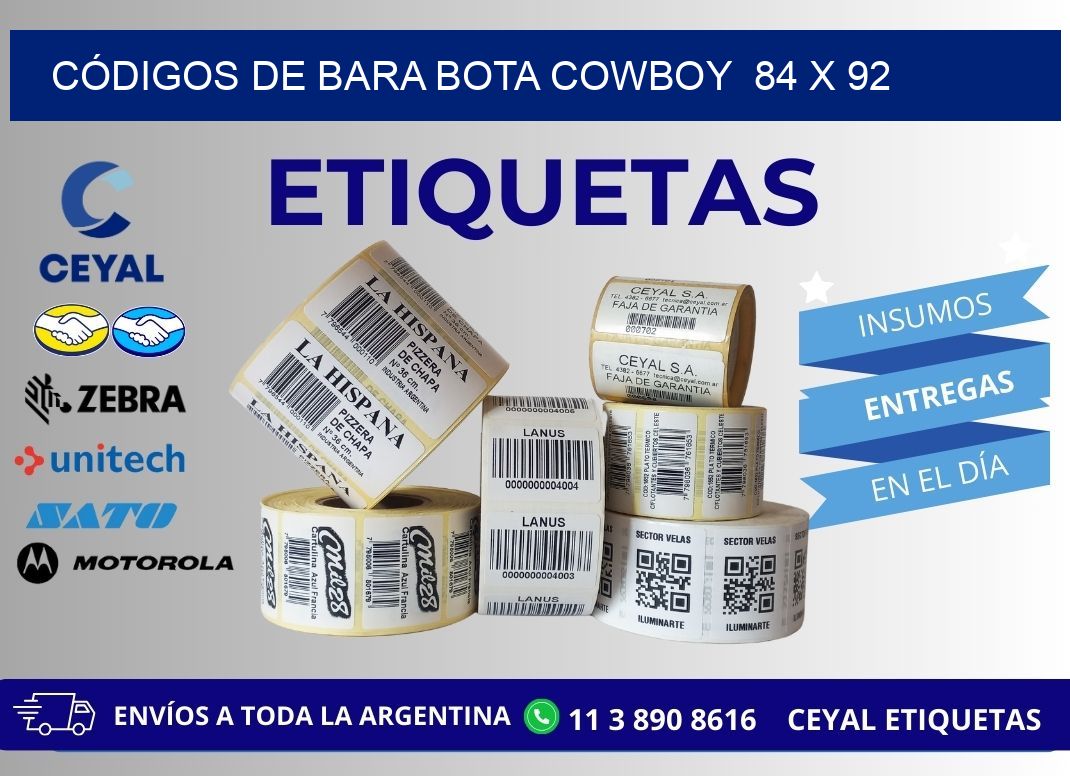 CÓDIGOS DE BARA BOTA COWBOY  84 x 92