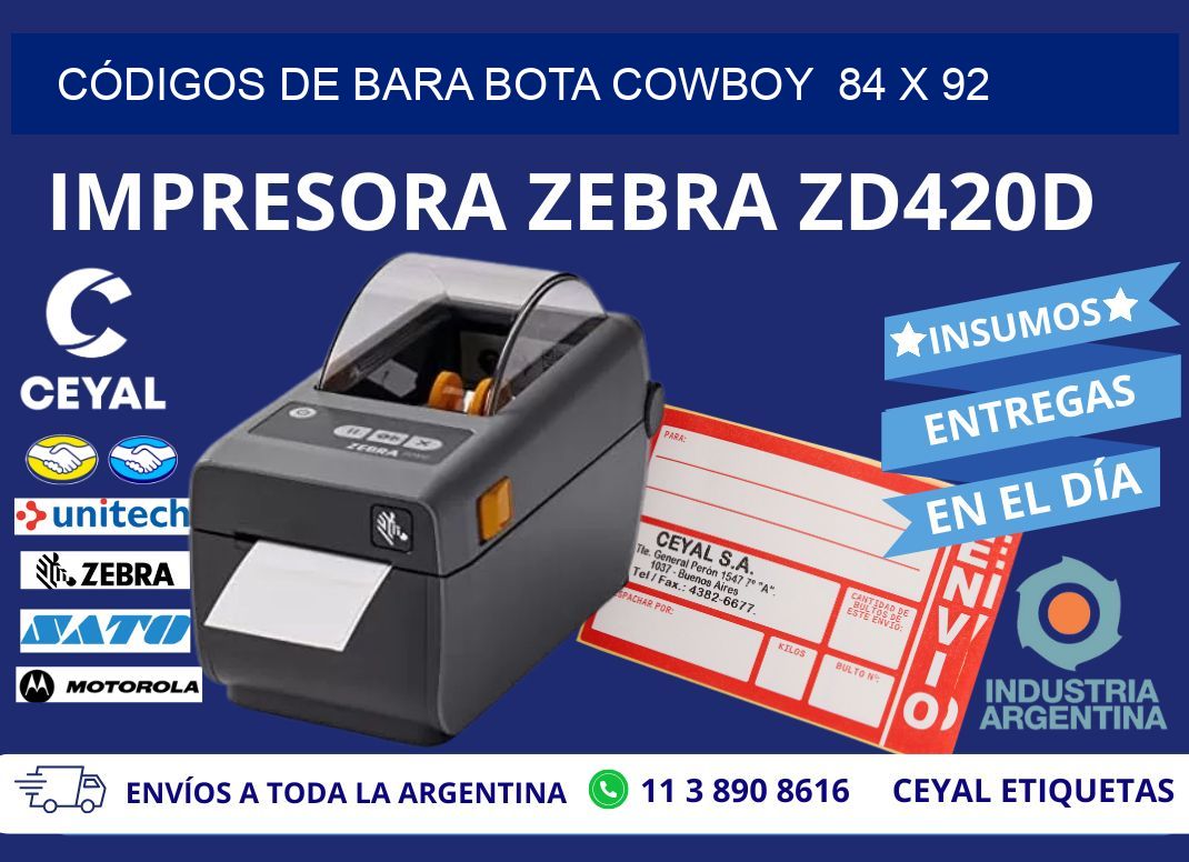 CÓDIGOS DE BARA BOTA COWBOY  84 x 92