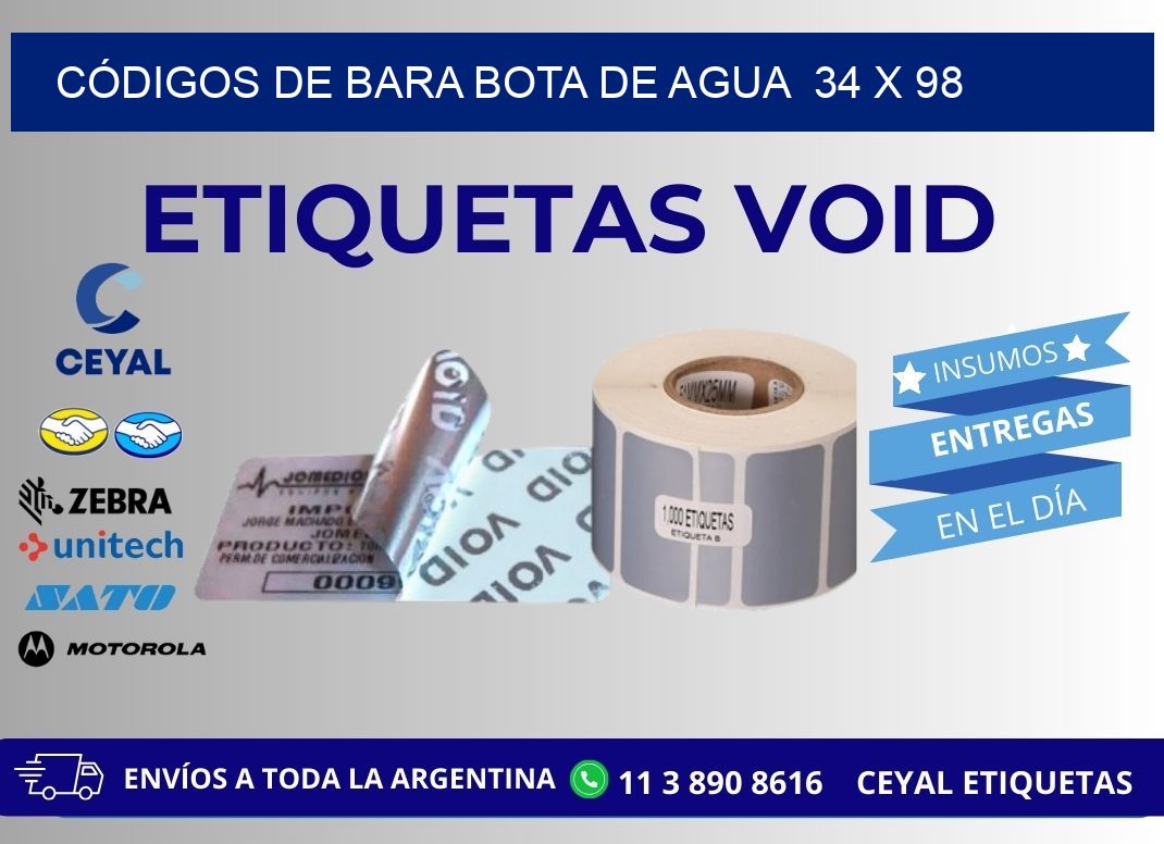 CÓDIGOS DE BARA BOTA DE AGUA  34 x 98