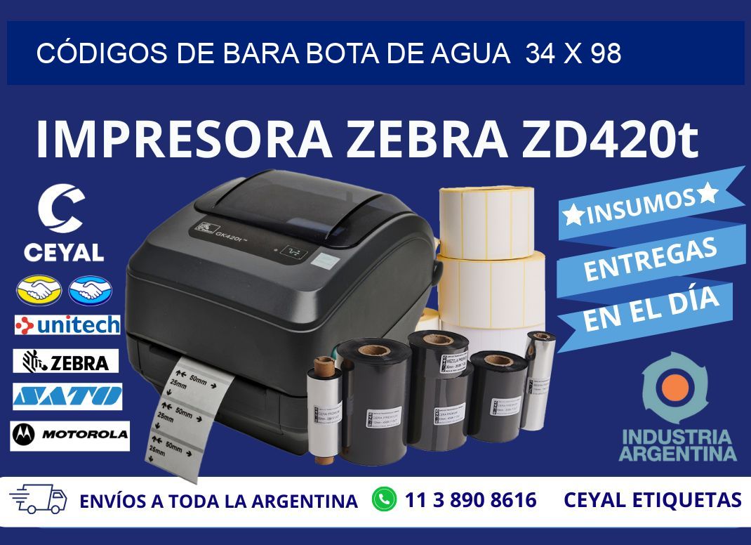 CÓDIGOS DE BARA BOTA DE AGUA  34 x 98