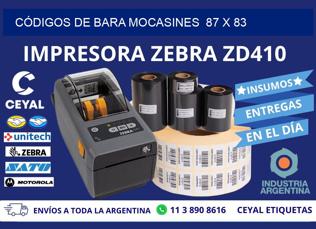 CÓDIGOS DE BARA MOCASINES  87 x 83