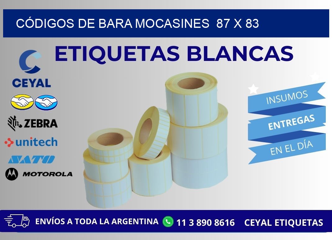 CÓDIGOS DE BARA MOCASINES  87 x 83