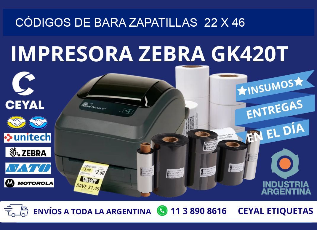 CÓDIGOS DE BARA ZAPATILLAS  22 x 46