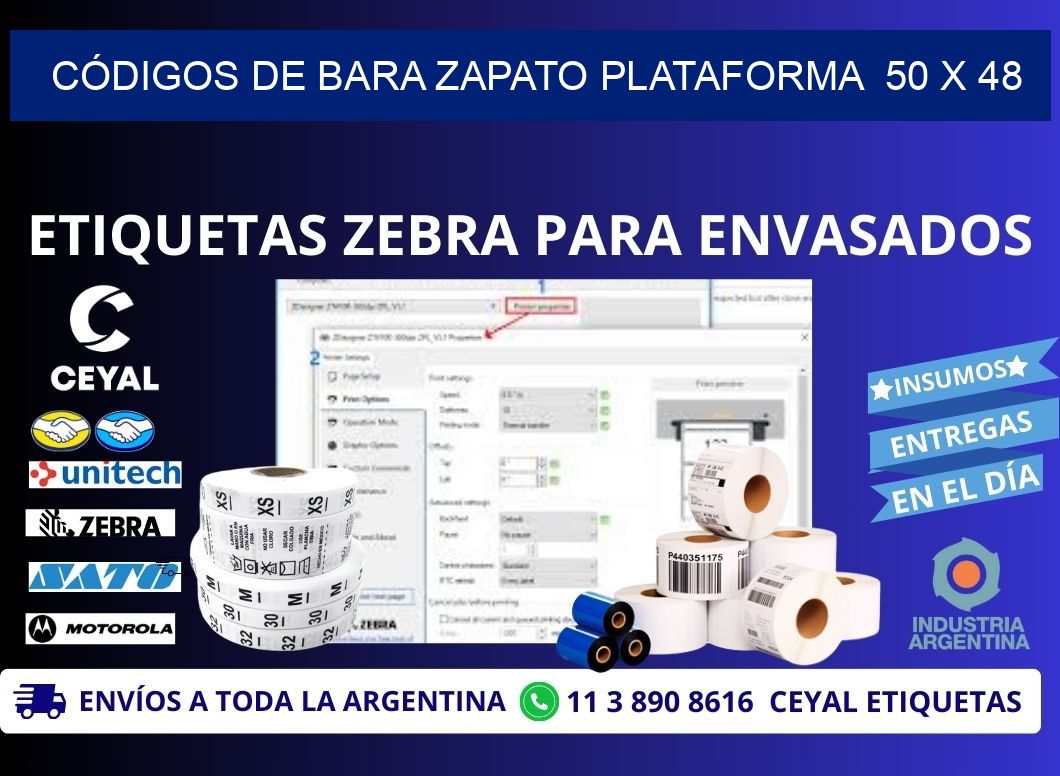 CÓDIGOS DE BARA ZAPATO PLATAFORMA  50 x 48