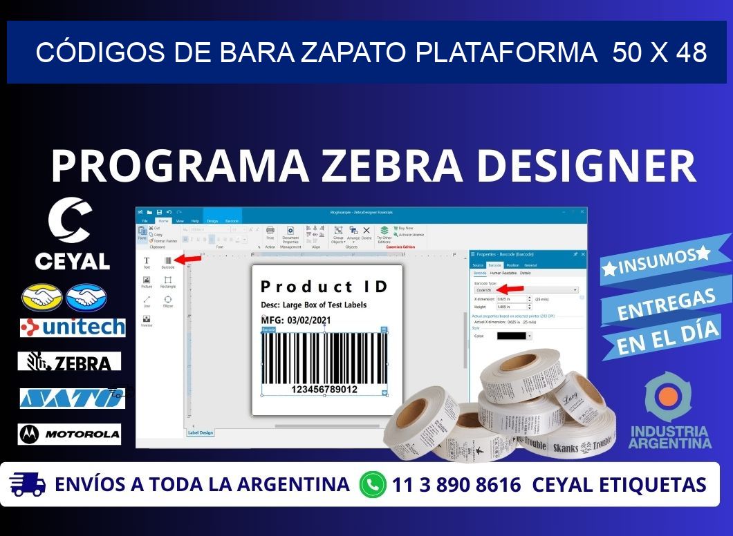 CÓDIGOS DE BARA ZAPATO PLATAFORMA  50 x 48