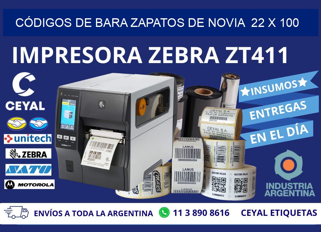 CÓDIGOS DE BARA ZAPATOS DE NOVIA  22 x 100
