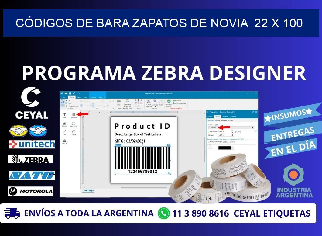 CÓDIGOS DE BARA ZAPATOS DE NOVIA  22 x 100