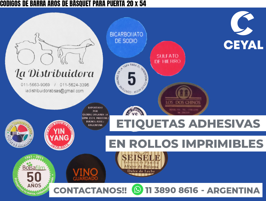 CODIGOS DE BARRA AROS DE BÁSQUET PARA PUERTA 20 x 54