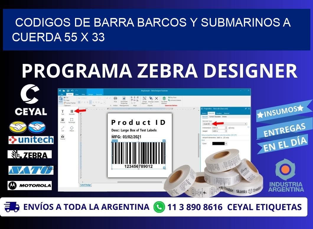 CODIGOS DE BARRA BARCOS Y SUBMARINOS A CUERDA 55 x 33
