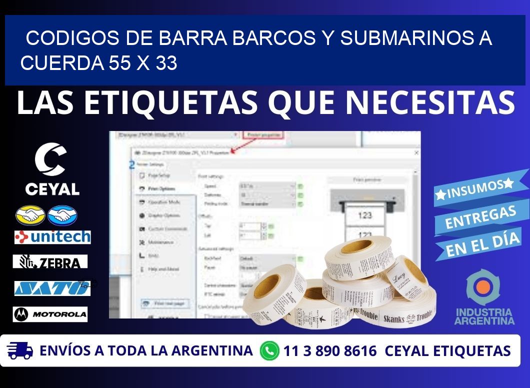 CODIGOS DE BARRA BARCOS Y SUBMARINOS A CUERDA 55 x 33