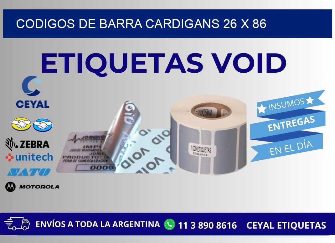 CODIGOS DE BARRA CARDIGANS 26 x 86