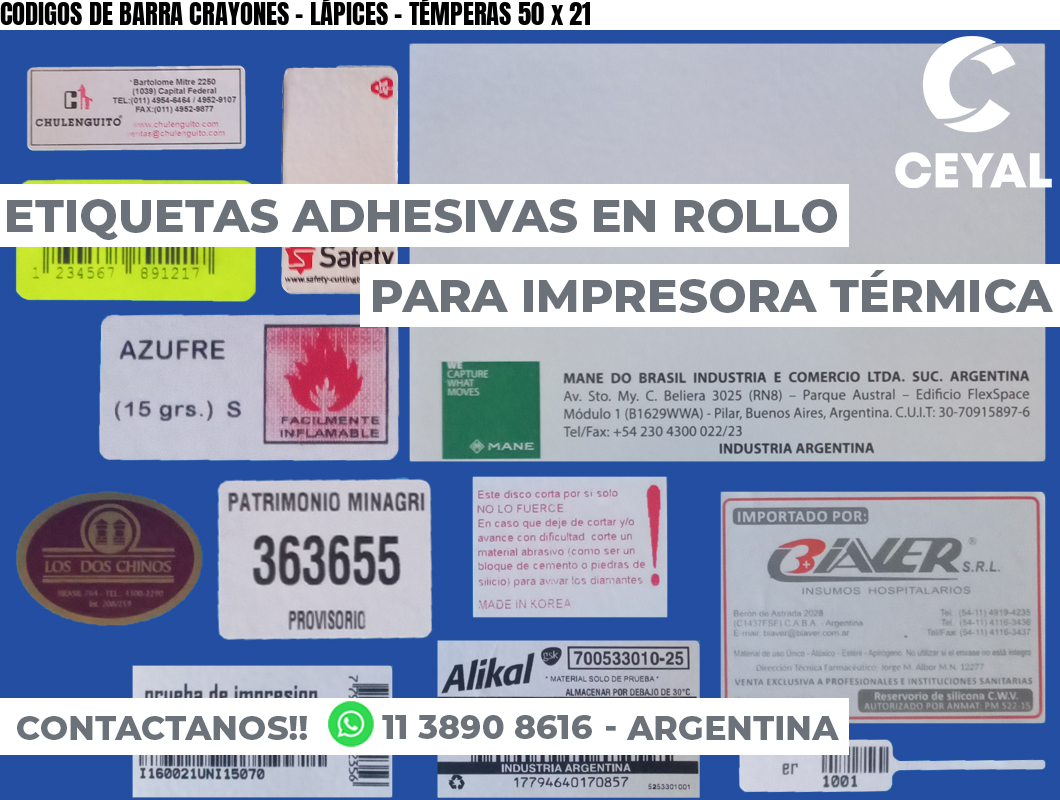 CODIGOS DE BARRA CRAYONES - LÁPICES - TÉMPERAS 50 x 21