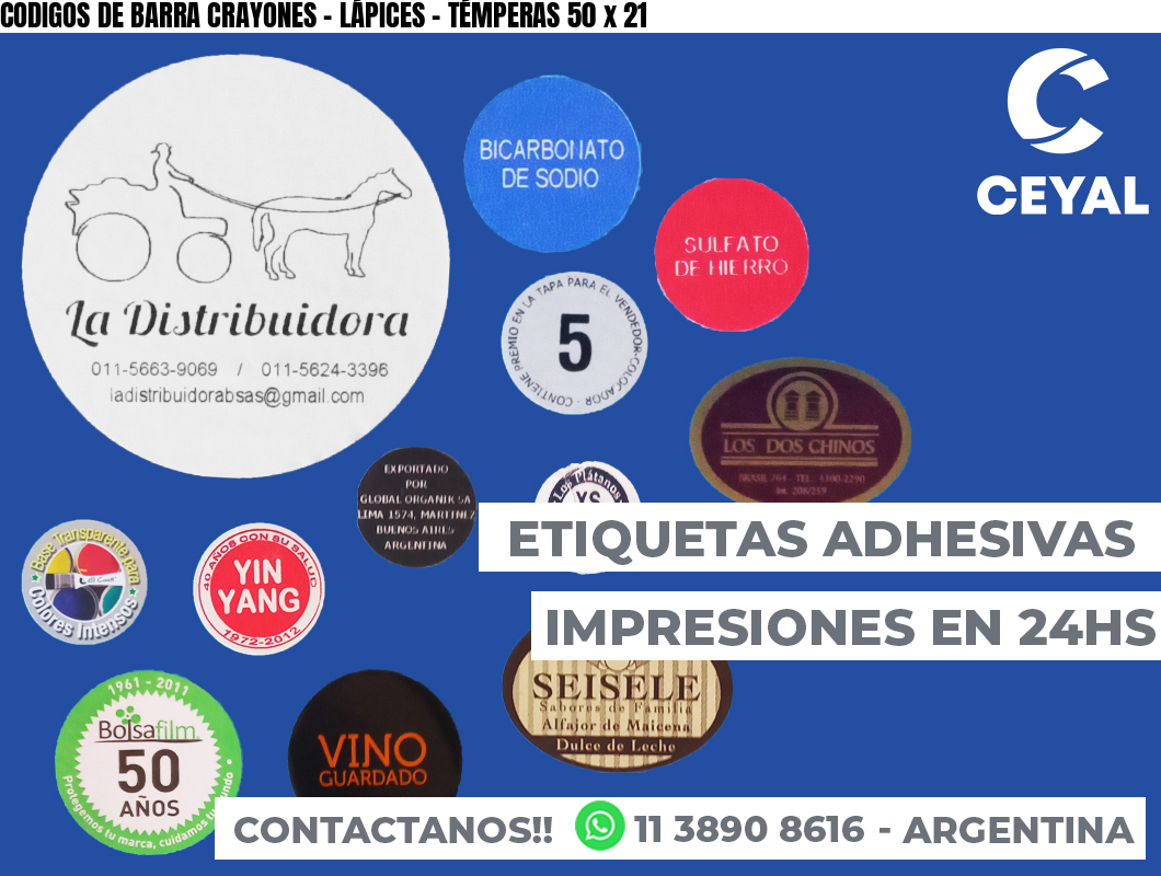 CODIGOS DE BARRA CRAYONES - LÁPICES - TÉMPERAS 50 x 21
