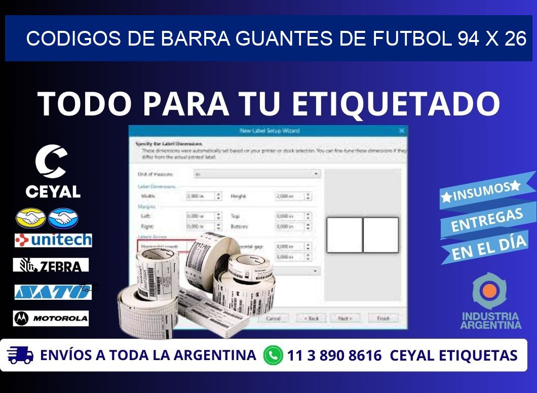 CODIGOS DE BARRA GUANTES DE FUTBOL 94 x 26