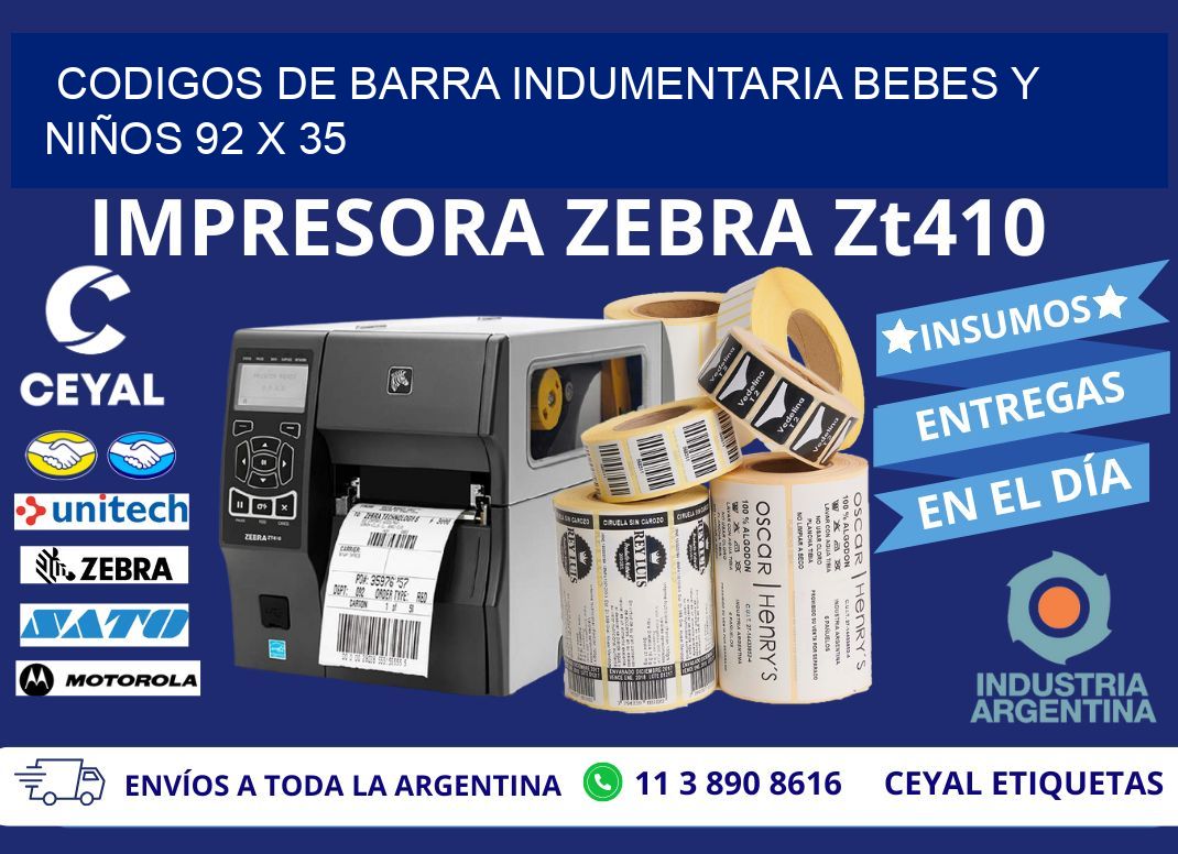 CODIGOS DE BARRA INDUMENTARIA BEBES Y NIÑOS 92 x 35