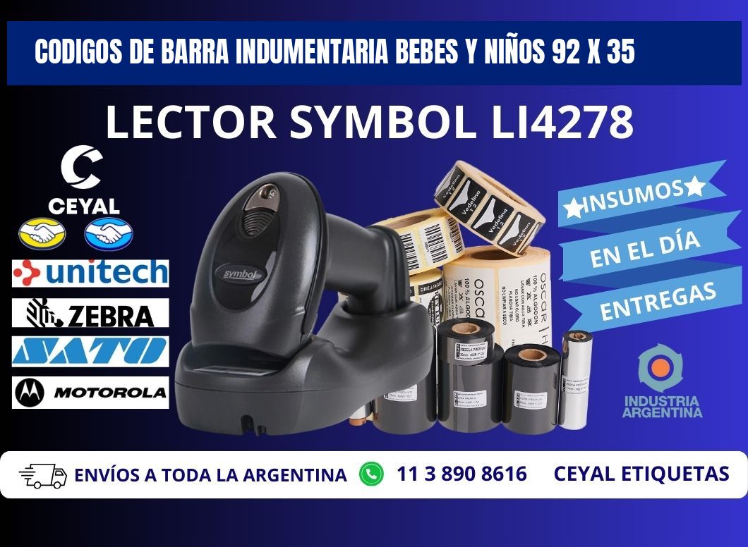 CODIGOS DE BARRA INDUMENTARIA BEBES Y NIÑOS 92 x 35