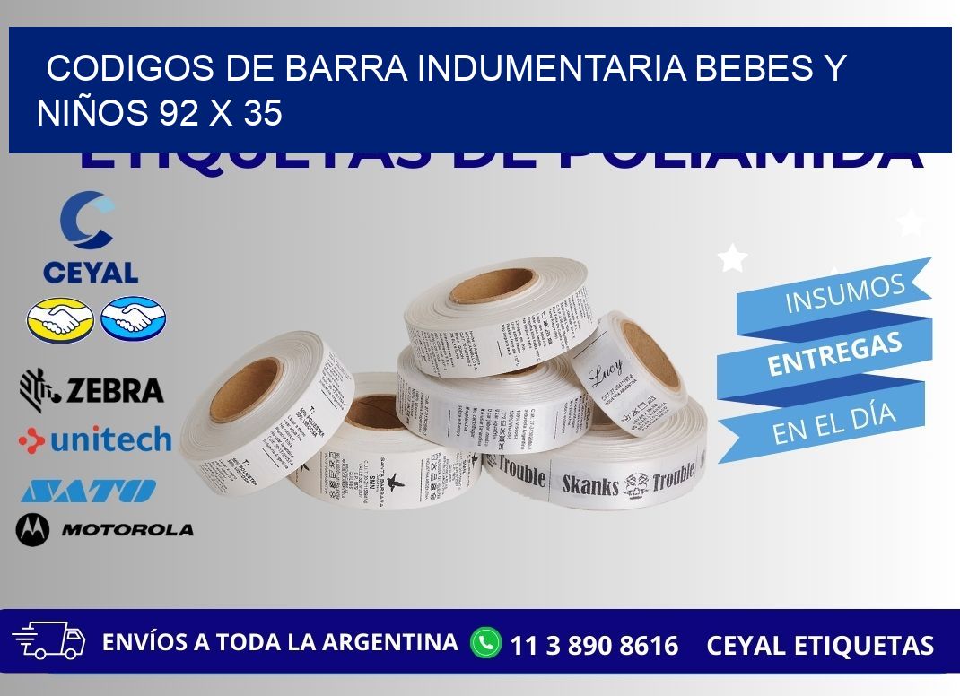 CODIGOS DE BARRA INDUMENTARIA BEBES Y NIÑOS 92 x 35
