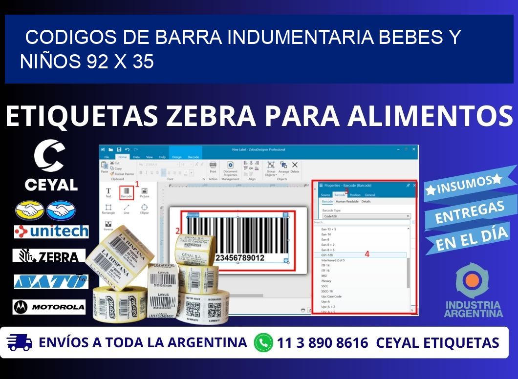 CODIGOS DE BARRA INDUMENTARIA BEBES Y NIÑOS 92 x 35