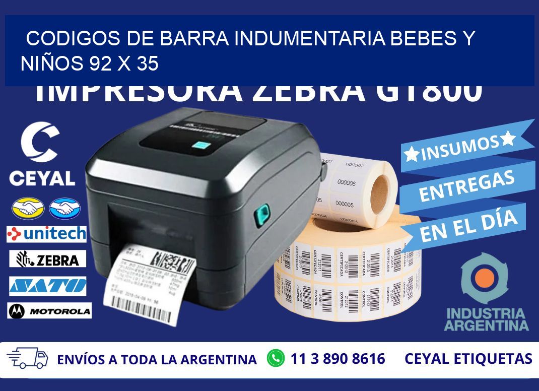 CODIGOS DE BARRA INDUMENTARIA BEBES Y NIÑOS 92 x 35