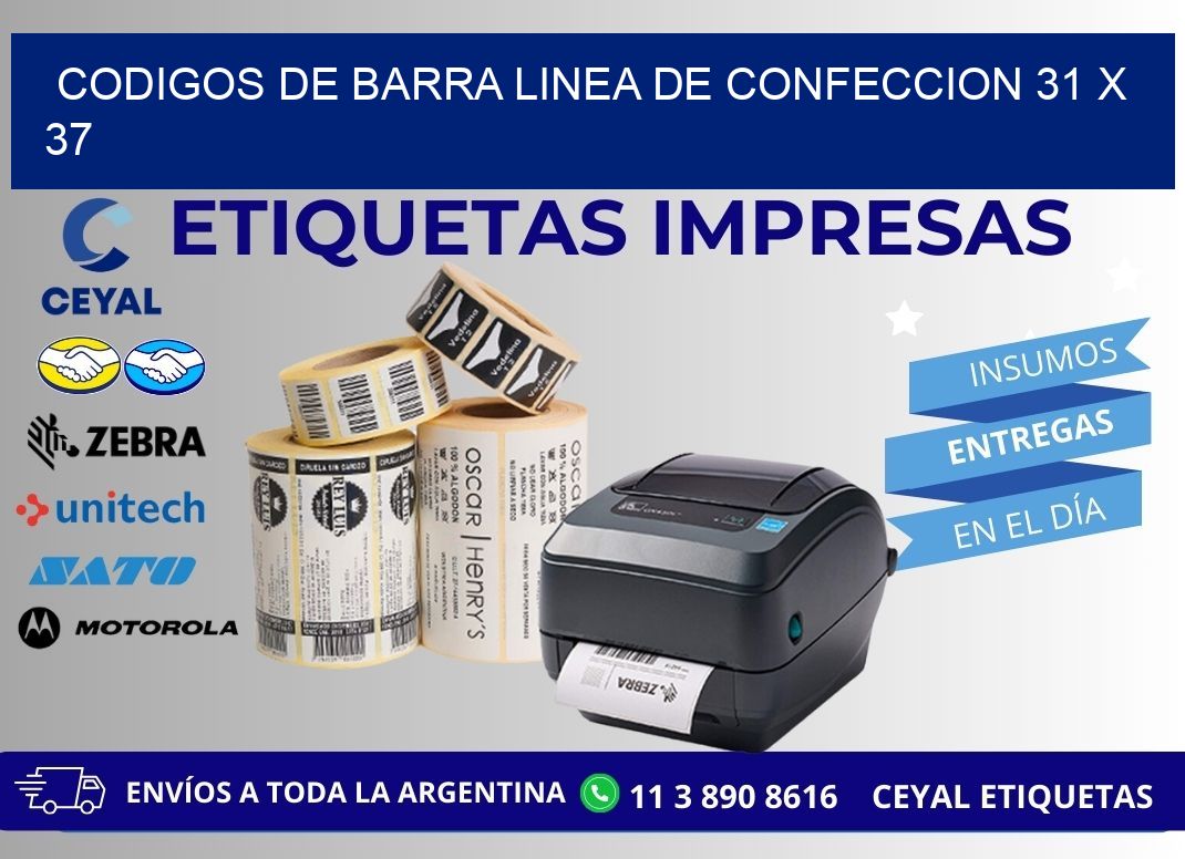 CODIGOS DE BARRA LINEA DE CONFECCION 31 x 37