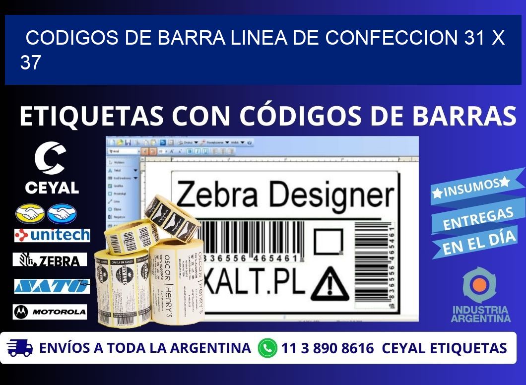 CODIGOS DE BARRA LINEA DE CONFECCION 31 x 37