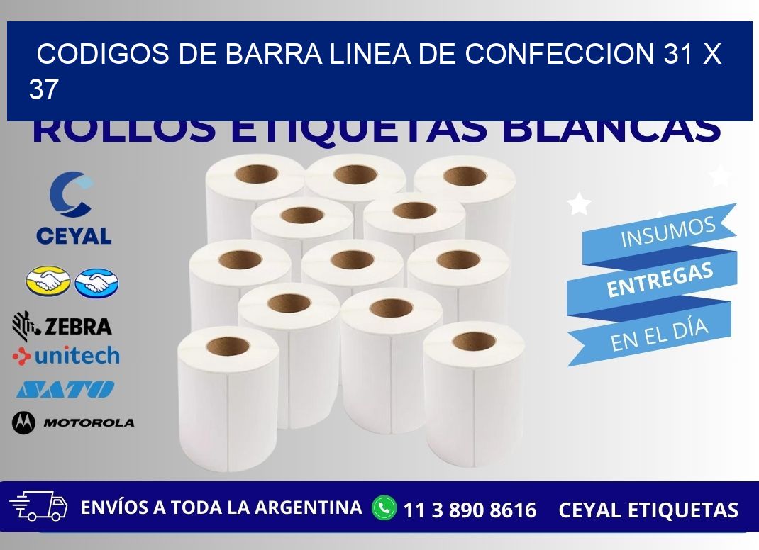 CODIGOS DE BARRA LINEA DE CONFECCION 31 x 37