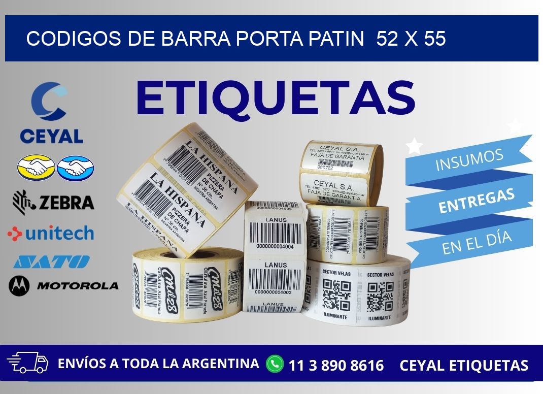 CODIGOS DE BARRA PORTA PATIN  52 x 55