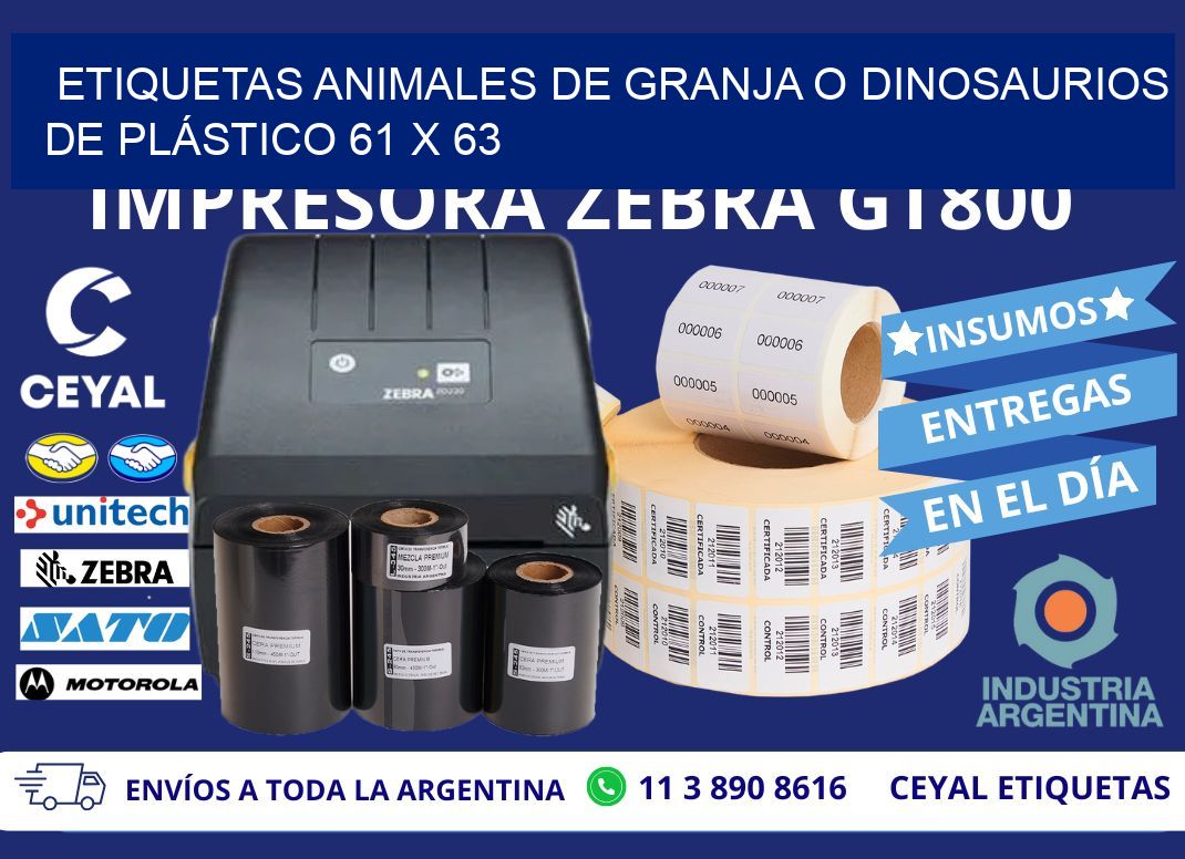ETIQUETAS ANIMALES DE GRANJA O DINOSAURIOS DE PLÁSTICO 61 x 63