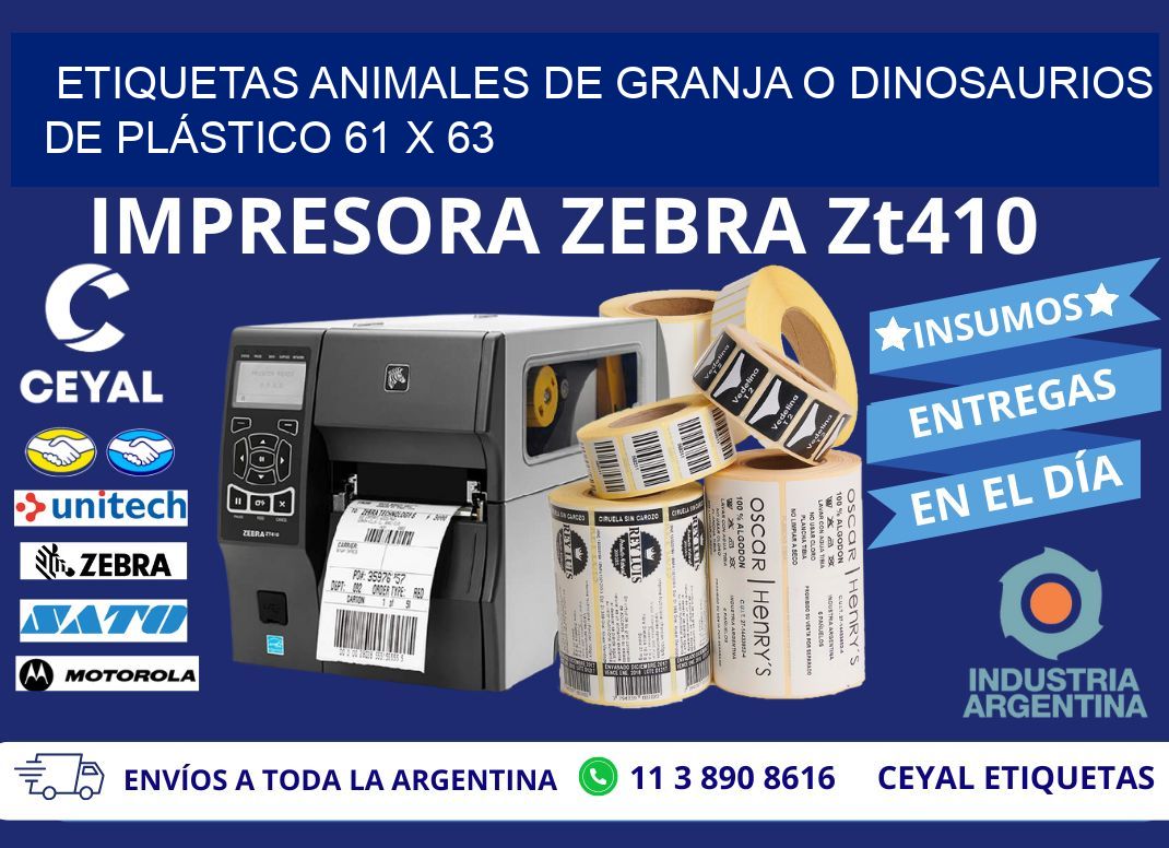 ETIQUETAS ANIMALES DE GRANJA O DINOSAURIOS DE PLÁSTICO 61 x 63