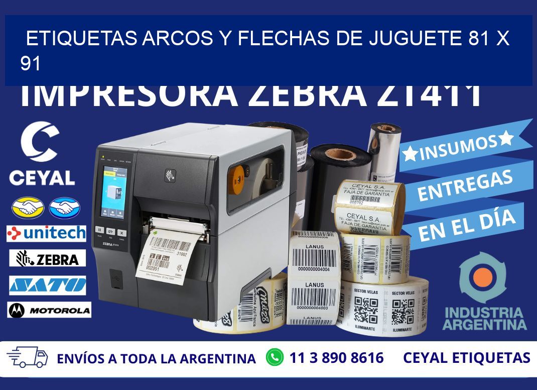 ETIQUETAS ARCOS Y FLECHAS DE JUGUETE 81 x 91