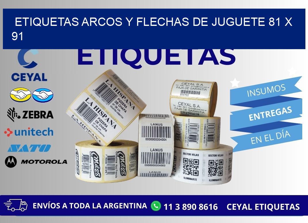 ETIQUETAS ARCOS Y FLECHAS DE JUGUETE 81 x 91