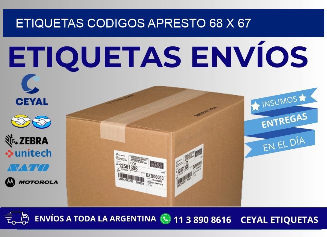 ETIQUETAS CODIGOS APRESTO 68 x 67