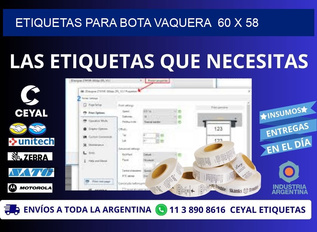 ETIQUETAS PARA BOTA VAQUERA  60 x 58