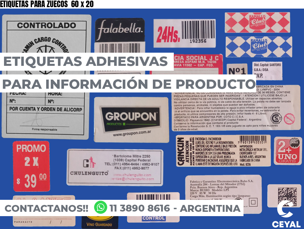 ETIQUETAS PARA ZUECOS  60 x 20