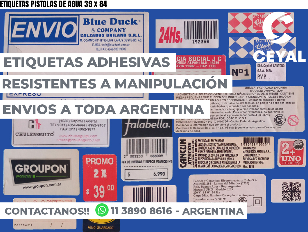 ETIQUETAS PISTOLAS DE AGUA 39 x 84