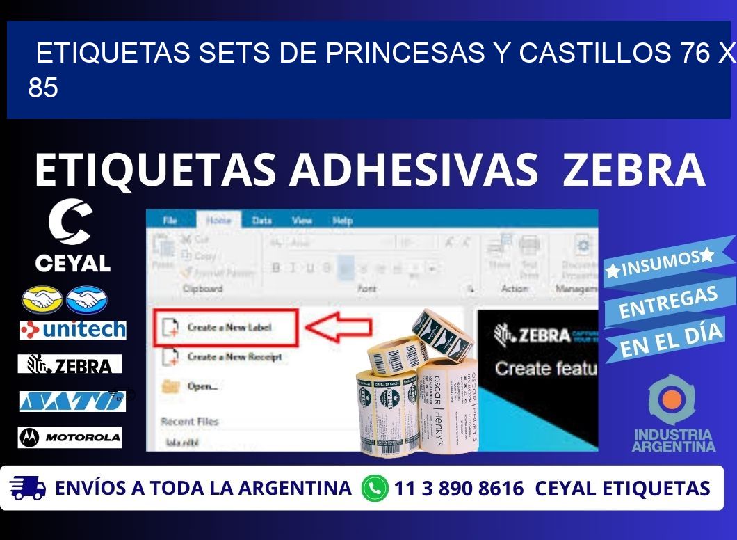 ETIQUETAS SETS DE PRINCESAS Y CASTILLOS 76 x 85
