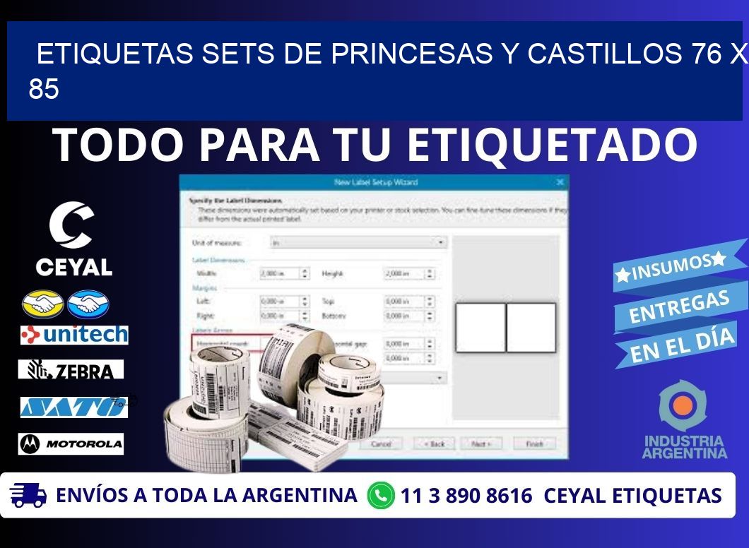 ETIQUETAS SETS DE PRINCESAS Y CASTILLOS 76 x 85