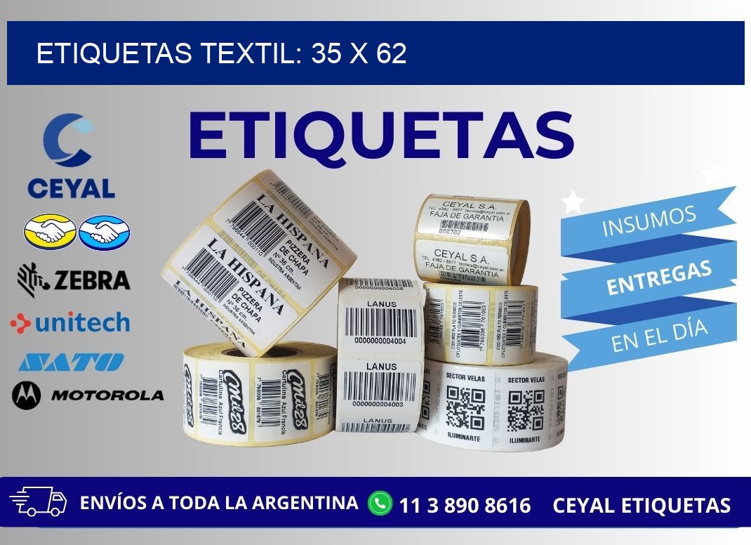 ETIQUETAS TEXTIL: 35 x 62