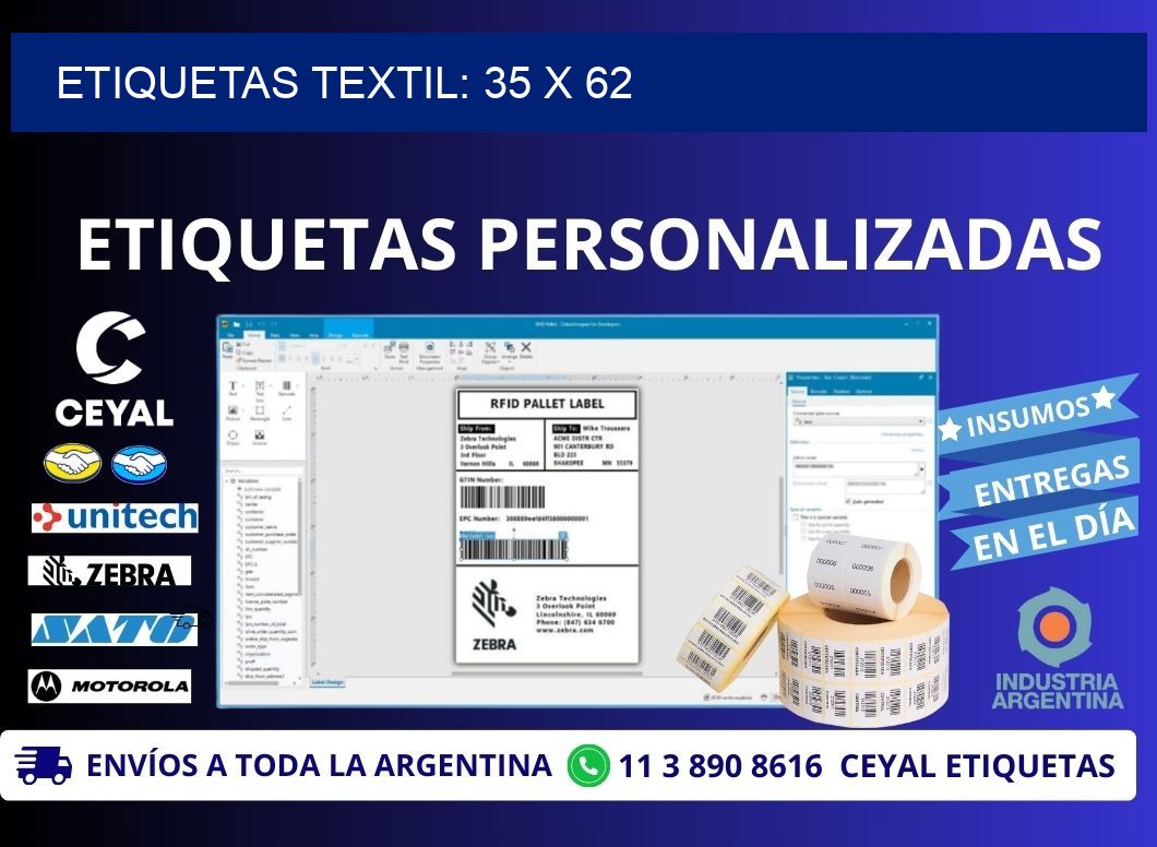 ETIQUETAS TEXTIL: 35 x 62