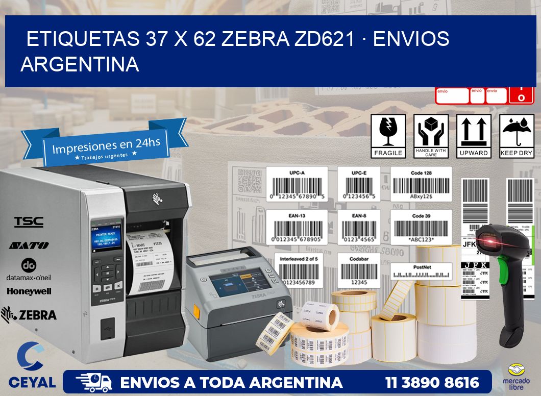 ETIQUETAS 37 x 62 ZEBRA ZD621 · ENVIOS ARGENTINA