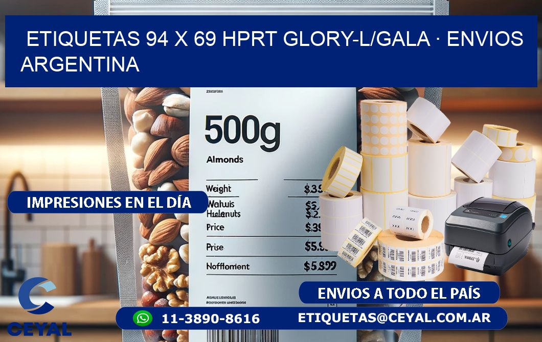 ETIQUETAS 94 x 69 HPRT GLORY-L/GALA · ENVIOS ARGENTINA