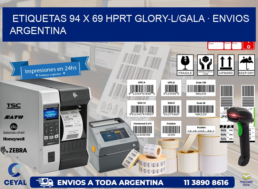 ETIQUETAS 94 x 69 HPRT GLORY-L/GALA · ENVIOS ARGENTINA