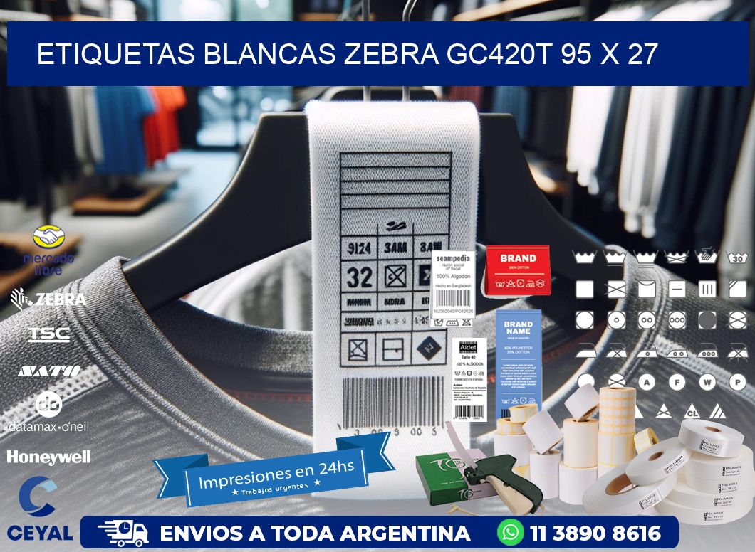 ETIQUETAS BLANCAS ZEBRA GC420T 95 x 27