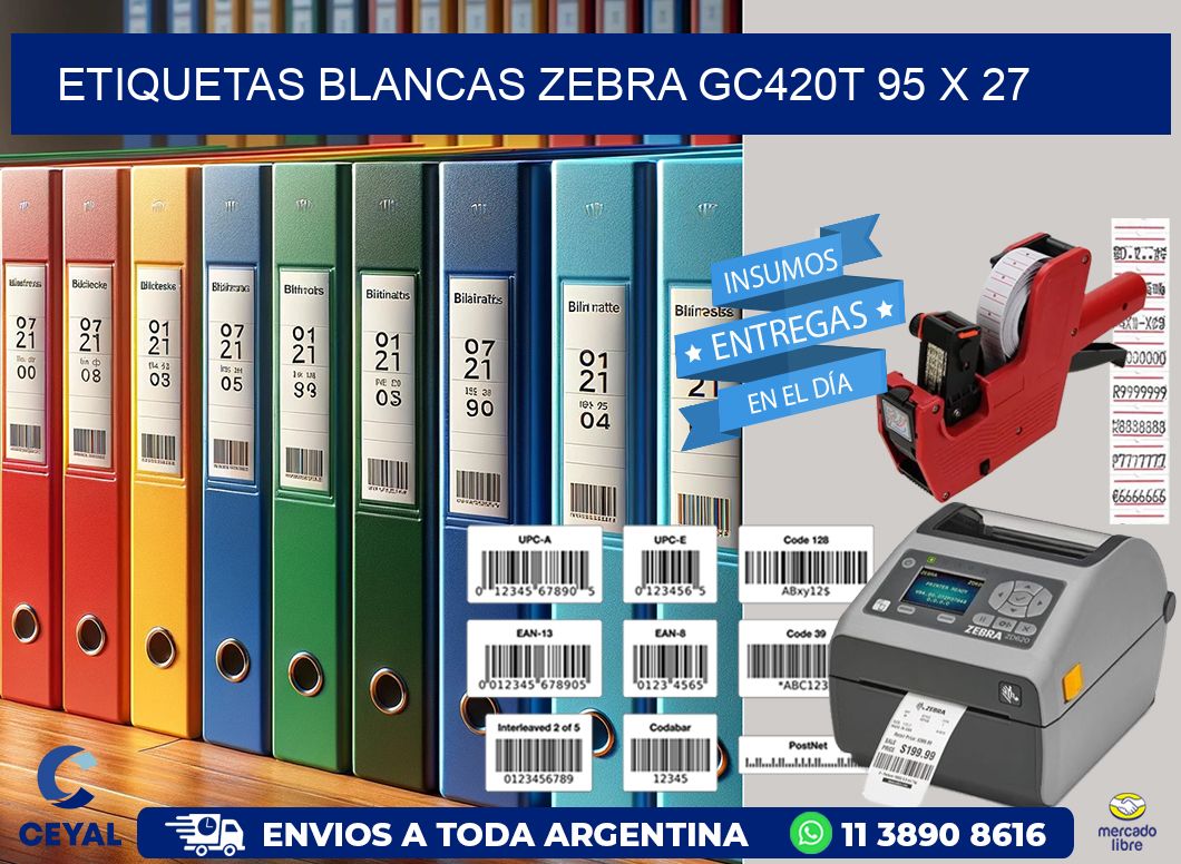 ETIQUETAS BLANCAS ZEBRA GC420T 95 x 27