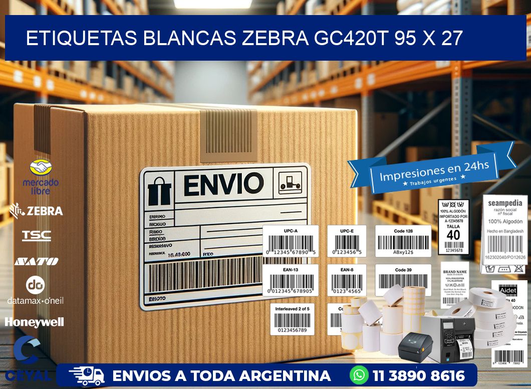 ETIQUETAS BLANCAS ZEBRA GC420T 95 x 27