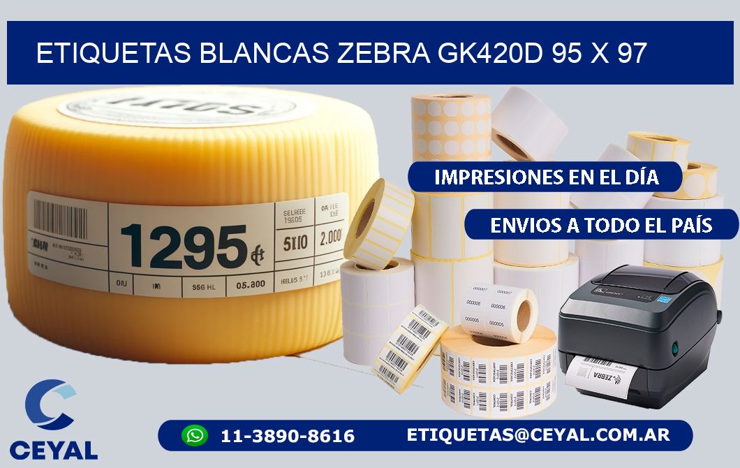 ETIQUETAS BLANCAS ZEBRA GK420D 95 x 97